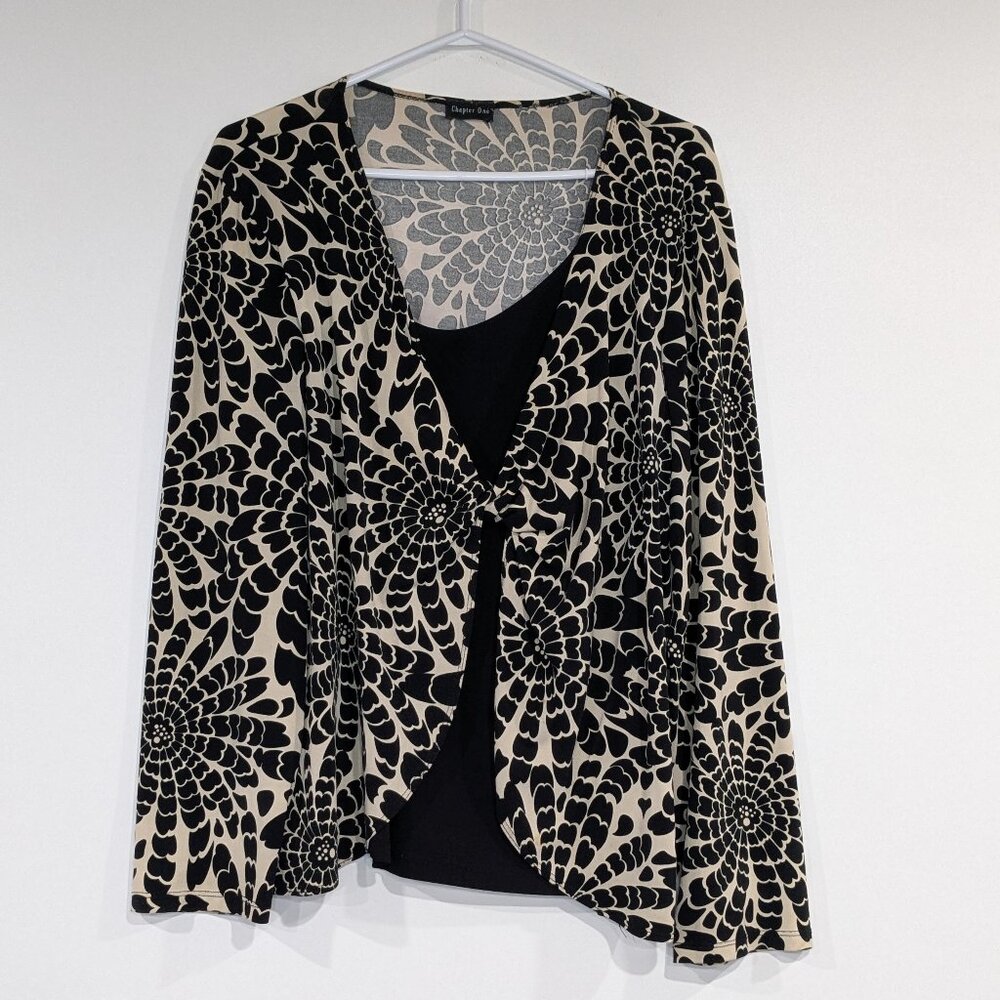 *3/$10* Chapter One Layered Floral Pattern Blouse Cream Black Size 1X